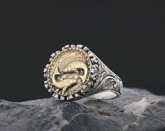Ornamented Horoscope Ring, Pisces Zodiac Ring, Pisces Jewelry for Women, Astrology Star Sign Ring, Pisces Birthday Gift, Pisces Signet Ring
