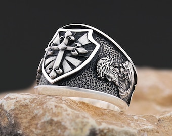 Christian Cross Ring, Crusader Ring, Chi Rho Ring, Christian Ring, Anillos de oro par Templars Ring, Bishop Signet Ring, Catholic Ring