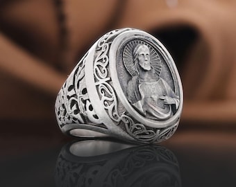 Crown of Light Jesus Ring, Holy Face Signet Ring, Byzantine Signet Ring, Christian Gift, Spiritual Ring, Christianity Jewelry, Messiah Ring