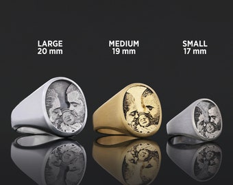 Engraved Photo Ring Gift, Personalized Picture Ring, Custom Photo Family Ring, Handmade Anniversary Gift, Memorial Ring, Photo Gift for Men