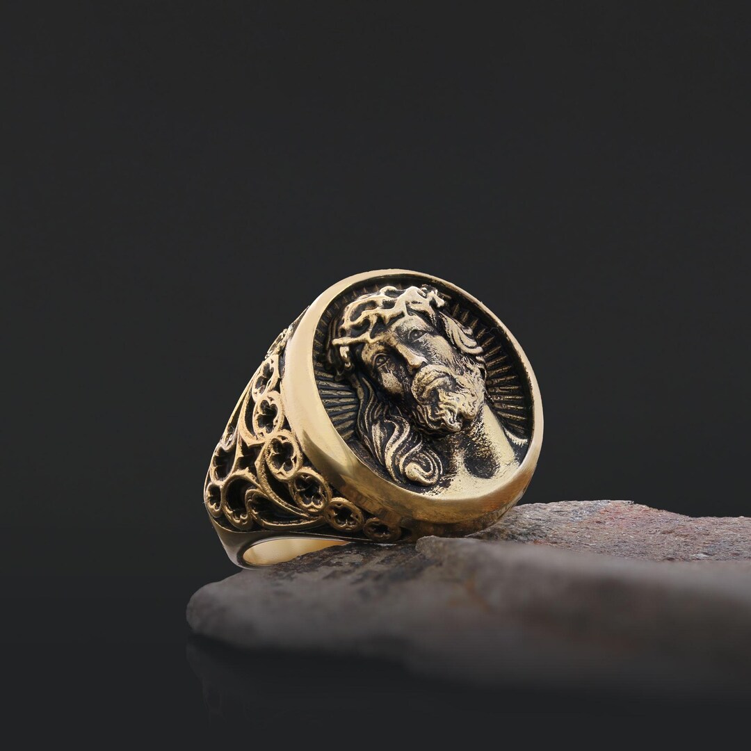 Round Jesus Ring, Messiah Face Ring, Christian Ring, Silver Religious ...