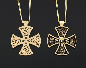 Skull Cross Necklace, Rousea Crucis Jewelry, Rosicrucian Order Pendant, Amorc Membership Necklace, Rosicrucian and Rosicrucian Cross Jewelry