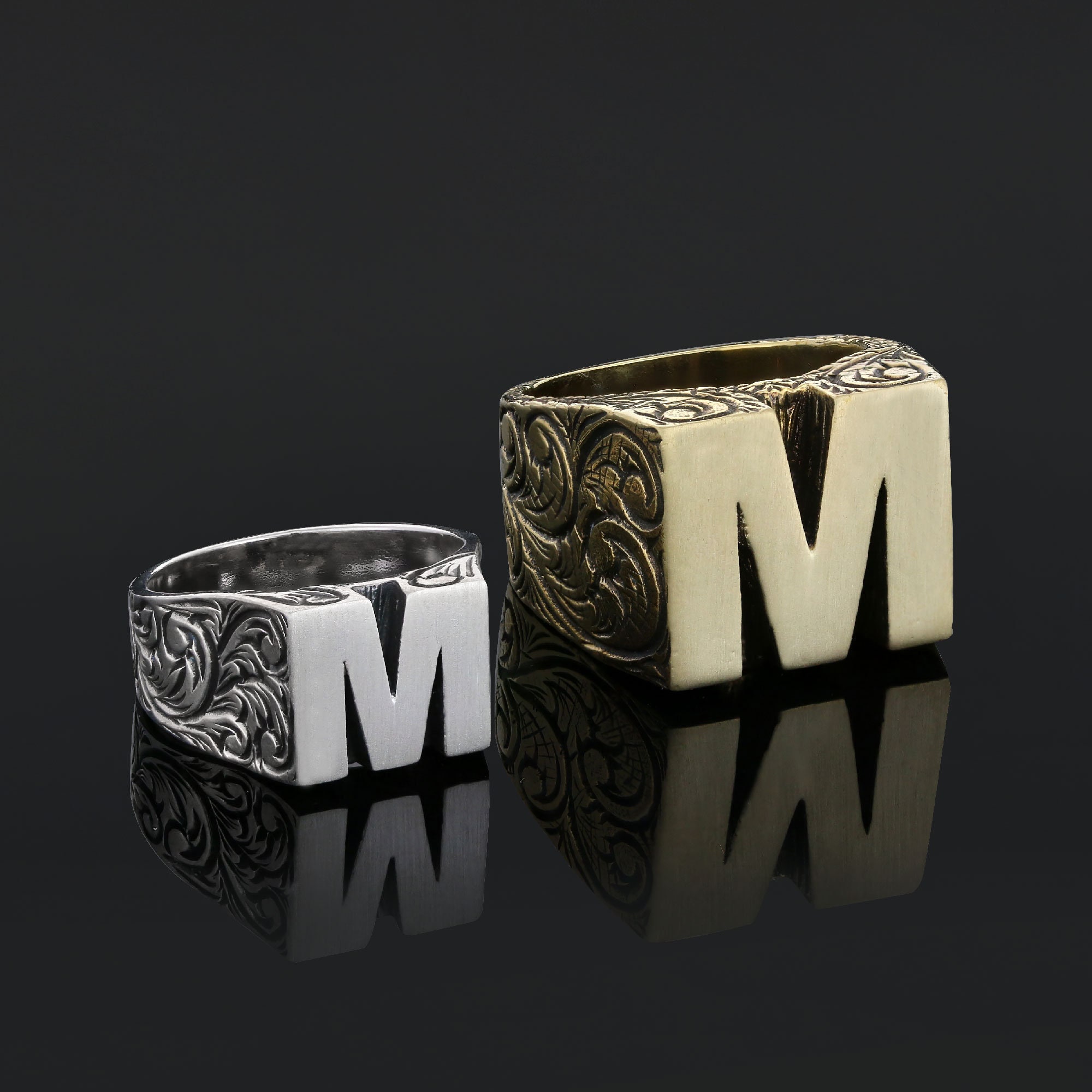 Initial M Letter Ring, Monogram Letter M Ring, Silver Alphabet