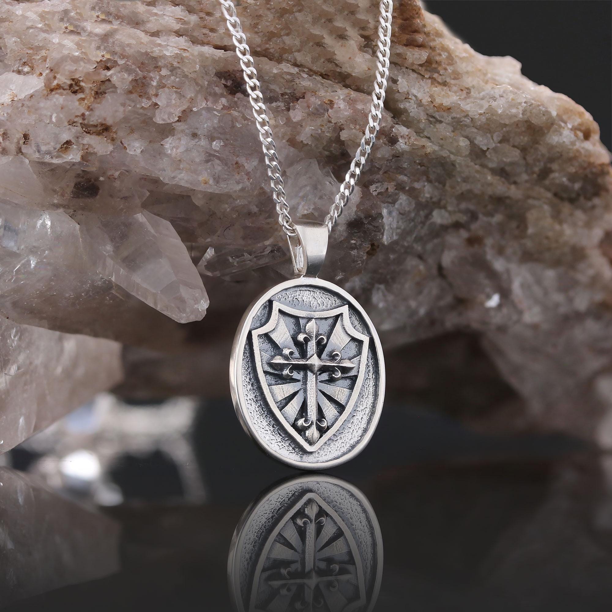 Cross and Shield Pendant Necklace, Faith Jewelry, Symbol of Protection and Faith, Christian Armor Jewelry, Knight’s Cross and Shield Pendant
