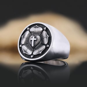 Luther Rose Signet Ring, Martin Luther Seal Ring, Lutheranism Jewelry, Protestant Reformation Ring, Baptism, Confirmation, Anniversary Gift