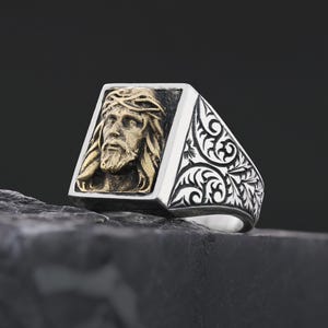 Jesus Face Ring, Messiah Statement Ring, Christian Ring, Silver Religious Ring, Gold Plated Jesus Jewelry, Christ Signet Ring, 3D Jesus Ring