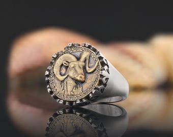 Anillo de Aries para hombre, anillo del zodiaco Aries, anillo del horóscopo Aries para mujer, anillo del signo zodiacal Aries, joyería astrológica, anillo de sello Aries para hombre