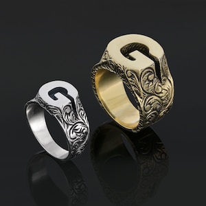 Anillo con la letra G, anillo con la letra G personalizada, anillo con la inicial personalizada, joyería con las iniciales, anillo con la letra G con monograma de plata, anillo con la letra A a la Z hecho a mano