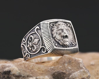 Sterling Silver Lion Ring, Men's Lion Wedding Band, Celtic Lion Ring, Leo Zodiac Ring, Lion Head Ring, Statement Ring, Gift for Him