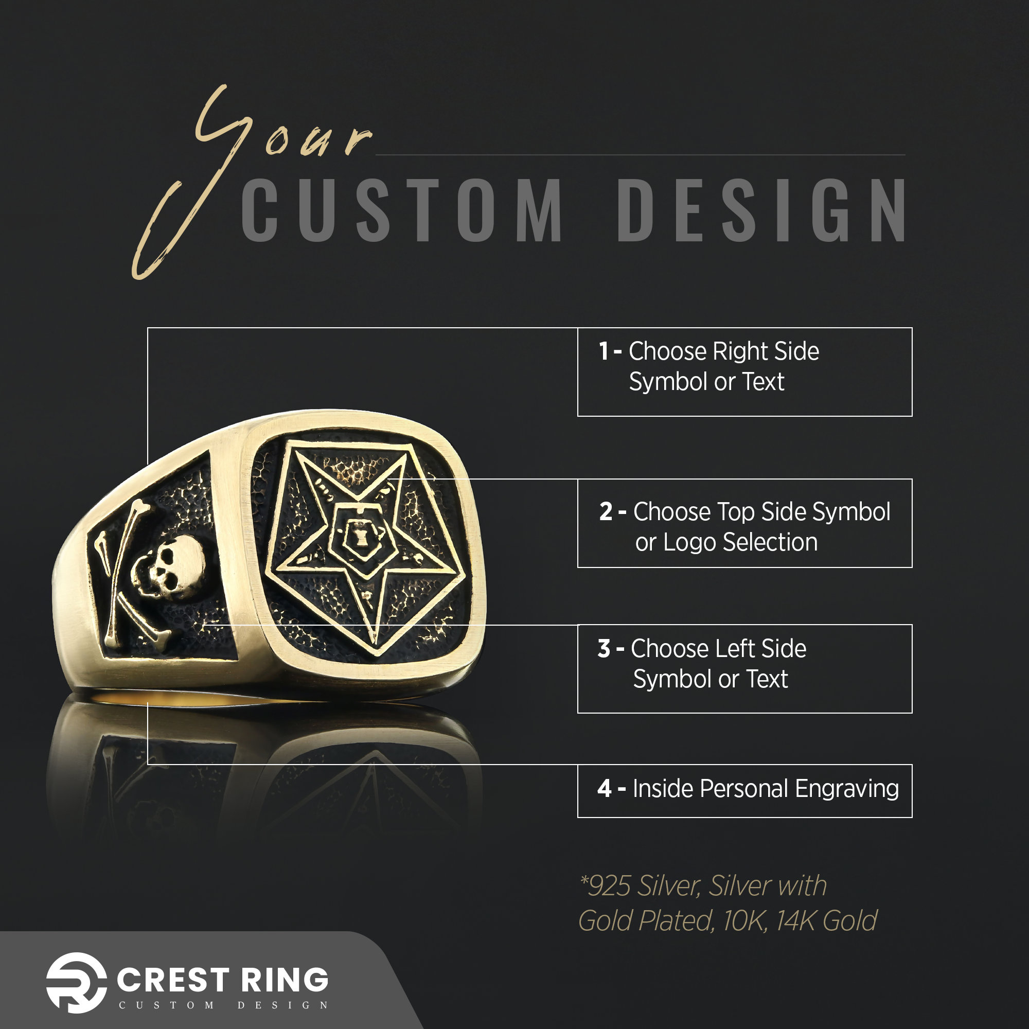 Handmade Mason Ring, Skull and Bones Signet Ring, Eastern Star Masonic Ring, Silver Mortality Ring, Freemason Ring for Men, Masonic Eye Ring