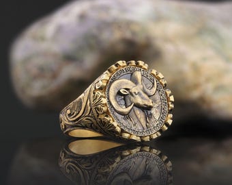 Anillo decorativo de Aries con patrones, anillo del zodiaco de Aries, anillo del horóscopo de Aries, anillo del signo zodiacal de Aries, joyería astrológica, anillo de sello de Aries