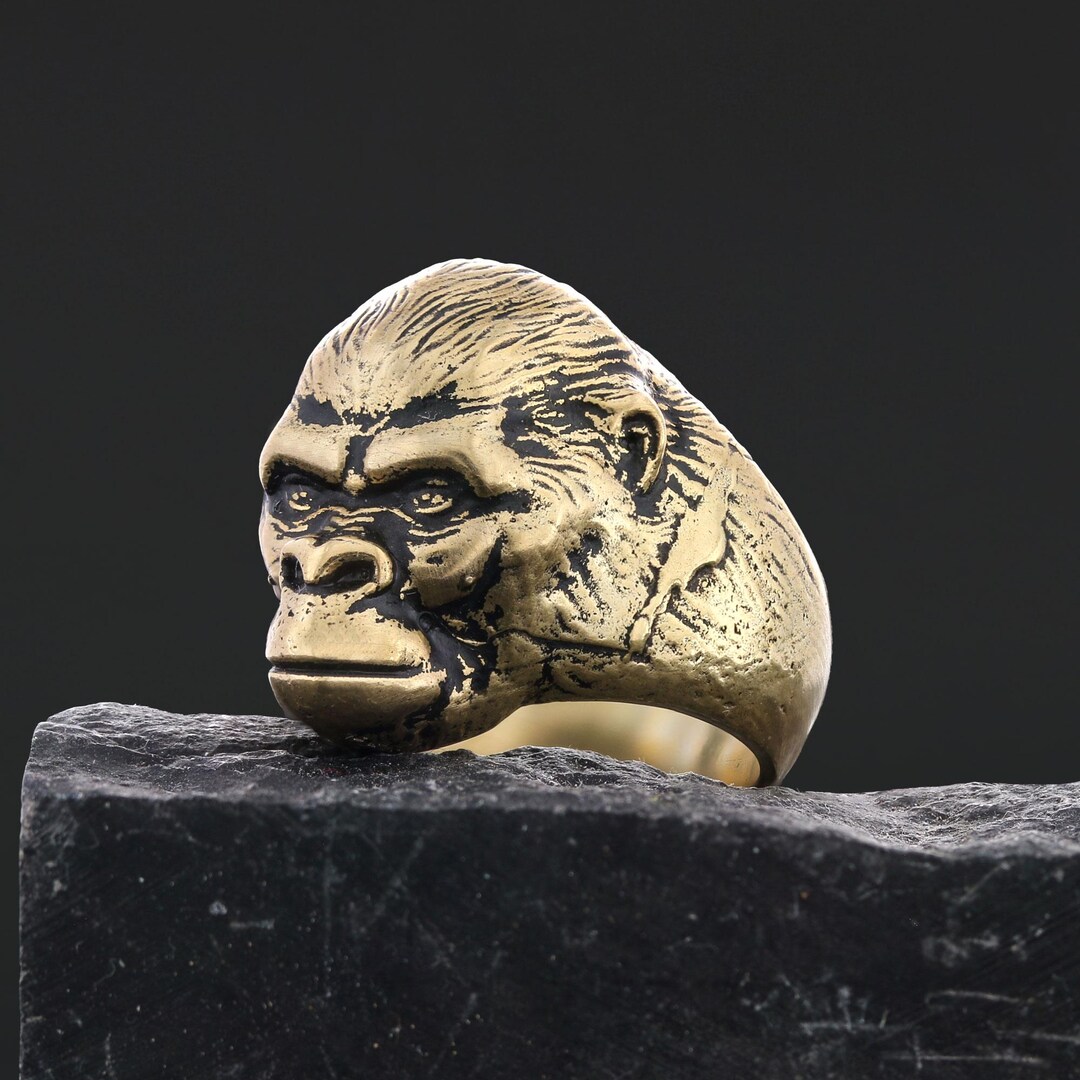 Silver Men Gorilla Ring, Animal Punk Ring, Accessory Monkey Jewelry ...