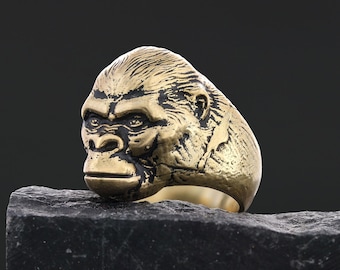 Silver Men Gorilla Ring, Animal Punk Ring, Accessory Monkey Jewelry, Bold Animal Jewelry for Men and Women, Handmade Detailed Gorilla Design