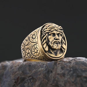 3D Jesus Motif Ring, Jesus Head Ring, Catholic Christian Ring, Jesus Signet Ring, Baptism Gift, Christian Catholic Jewelry