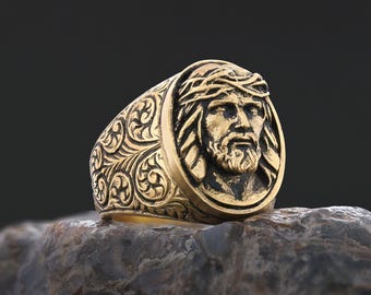 3D Jesus Motif Ring, Jesus Head Ring, Catholic Christian Ring, Jesus Signet Ring, Baptism Gift, Christian Catholic Jewelry