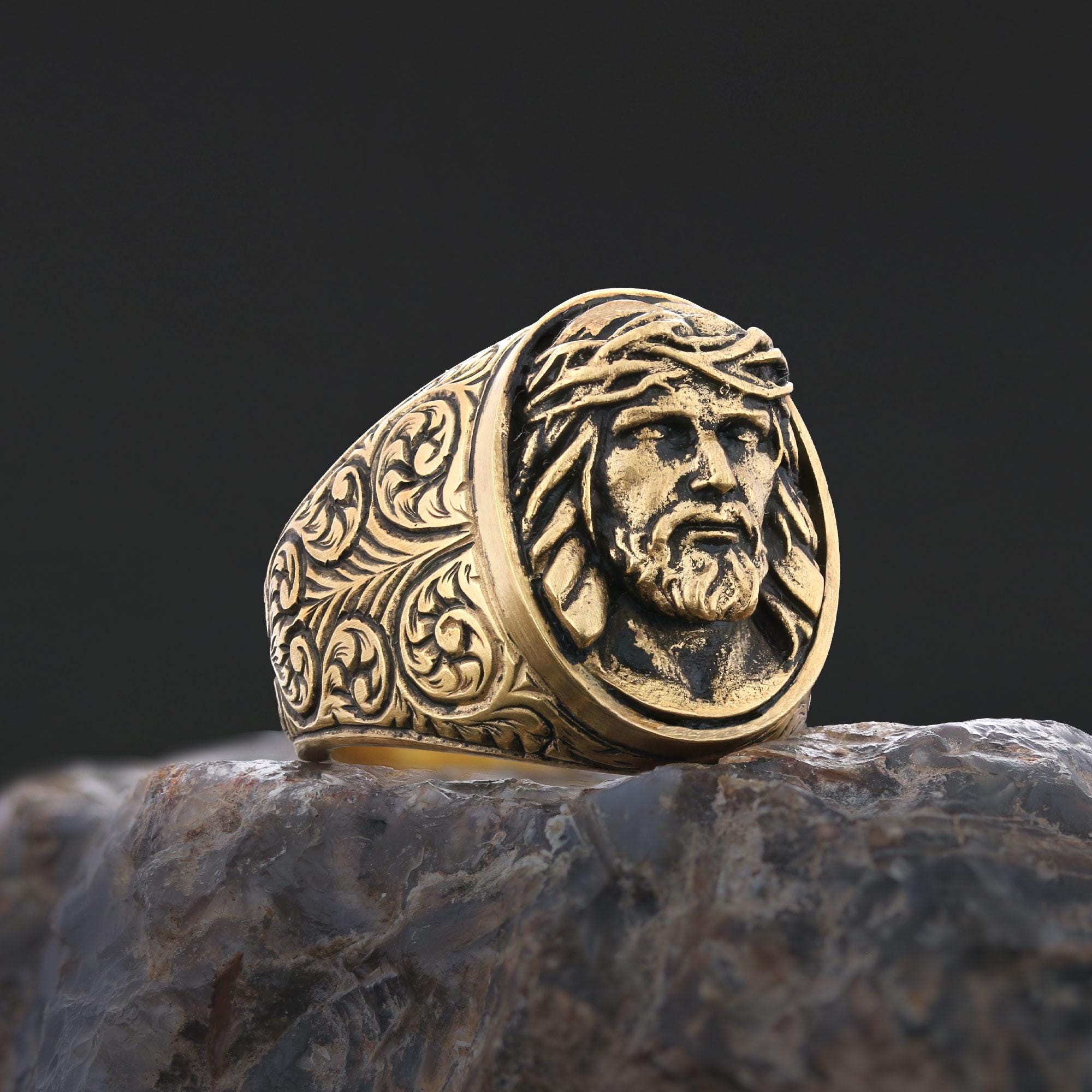 3D Jesus Motif Ring, Jesus Head Ring, Catholic Christian Ring, Jesus ...