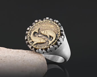 Horoscope Ring, Pisces Zodiac Ring, Pisces Jewelry for Women, Astrology Star Sign Ring, Pisces Birthday Gift, Pisces Signet Ring, Coin Ring