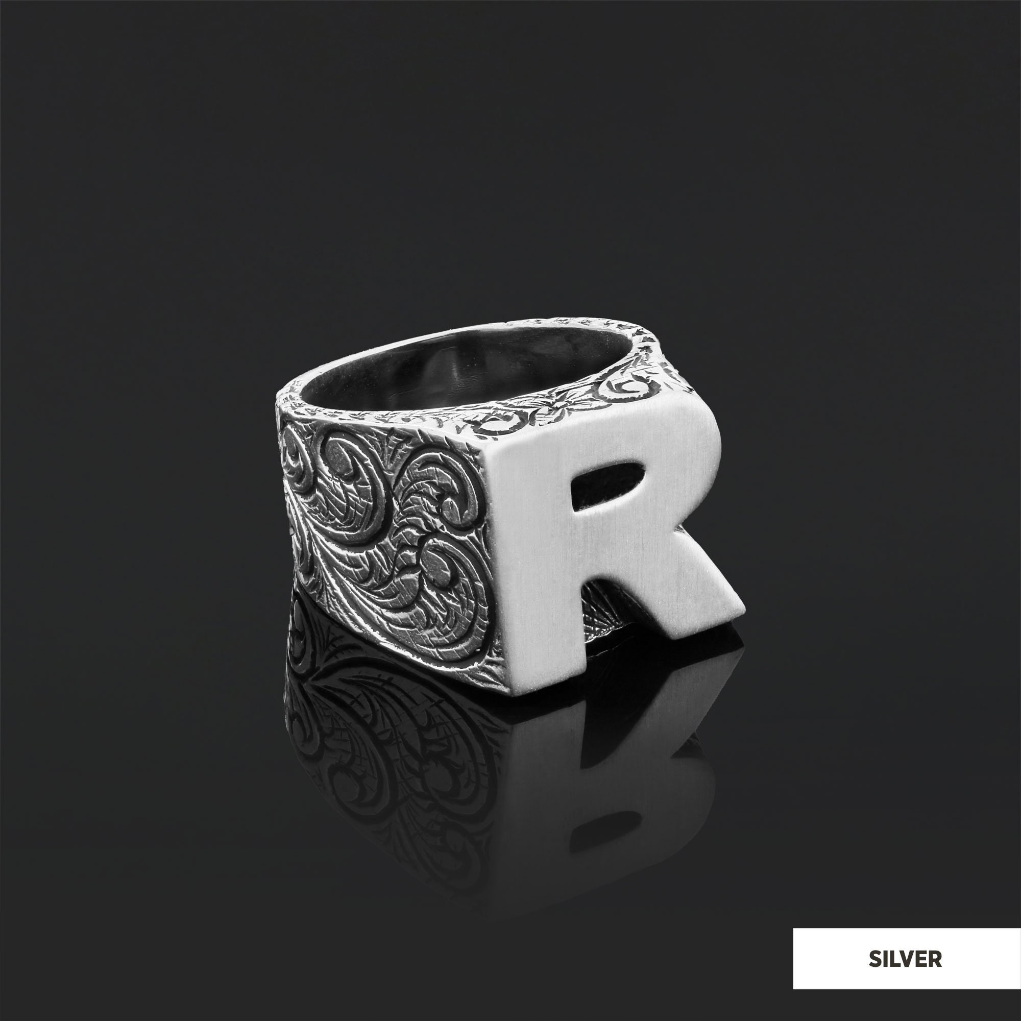 Initial R Letter Ring, Monogram Letter R Ring, Silver Initial R Letter Ring, Monogram Letter R Ring, Silver