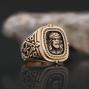 Vintage Jesus Face Ring, Engraved Ring, Christian Ring, Religious Ring, Jesus Jewelry, Christ Signet Ring, 3D Jesus Ring, Gift for Him
