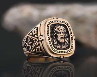 Vintage Jesus Face Ring, Engraved Ring, Christian Ring, Religious Ring, Jesus Jewelry, Christ Signet Ring, 3D Jesus Ring, Gift for Him