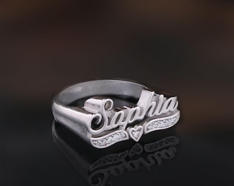 Personalized Name Ring with Stones, Custom Diamond Name Ring, Dainty Custom Made Stackable Ring, Custom Jewelry, Birthday Gift, Gift for Her