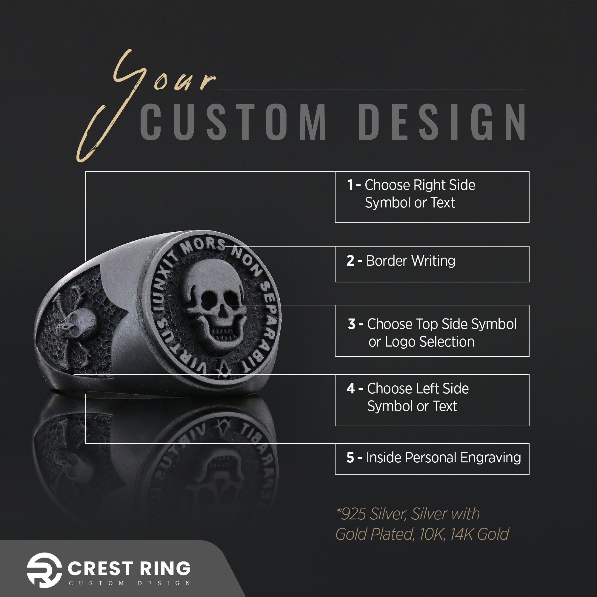 Customizable Silver Virtus Junxit Mors Non Separabit Masonic Ring