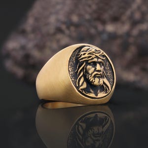 Jesus Round Ring, Jesus Head Ring, Catholic Christian Ring, Jesus Signet Ring, Baptism Gift, Christian Catholic Jewelry, Gift for Christian