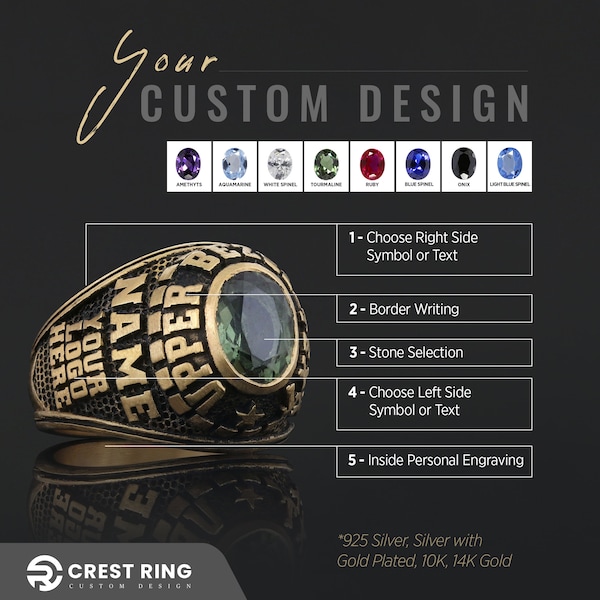 Personalized University Ring, High School University Ring, Graduation College Ring, School Ring, Customized Class Ring, University Ring
