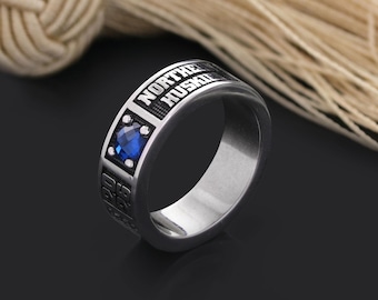 Personalized College Band Ring, Graduation Gift for Him or Her, Custom Class Ring, University Jewelry, Stone Class Band, High School Ring
