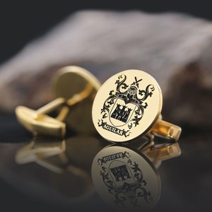 Groom Wedding Button Links, Round Personalized Signet Button Link, Personalized Family Cuff Links Gifts, Custom Coat of Arms Cuff Links