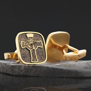 Jesus Gesicht im Kreuz Manschettenknöpfe, Messias Manschettenknöpfe, religiöse Manschettenknöpfe, Jesus Schmuck, Manschettenknöpfe mit christlichem Siegel, Jesus Christus Manschettenknöpfe