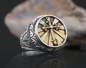 Cross and Shield Patterned Ring, Faith Jewelry, Symbol of Protection and Faith, Christian Armor Jewelry, Knight’s Cross and Shield Ring