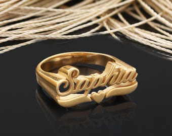 Personalized Heart Name Ring, Custom Heart Name Ring, Dainty Custom Made Stackable Ring, Custom Jewelry, Birthday Gift, Gift for Her
