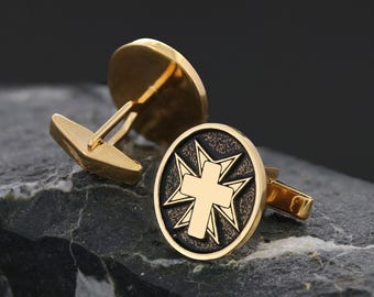 Crucifix Silver Cufflinks, Gold Plated Silver Christian Cross Cufflinks, Silver Oval Crucifix Cufflinks, Minimalist Religious Jewelry