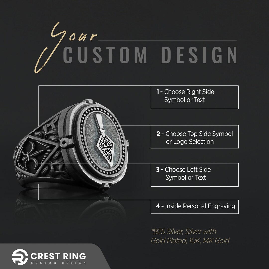 Trowel Masonic Ring, Freemason Ring, Master Mason Ring, Custom