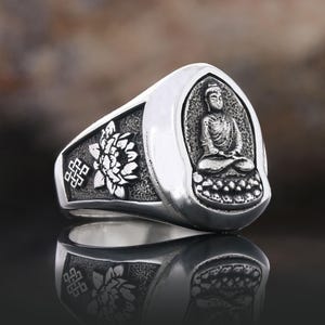 Sterling Silver Buddha Ring, Zen Meditation Ring, Spiritual Gift for Him, Boho Buddhist Jewelry, Protection Spiritual Ring, Yoga Gift