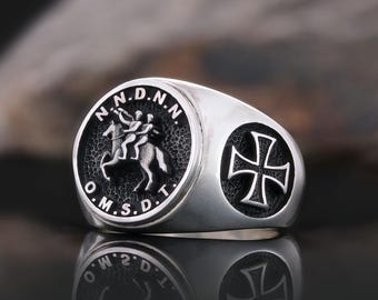 Medieval Knight Horse Ring, Templar Inspired Silver Ring for Men, Deus Vult Ring, Freemason Ring, Knight Signet Ring, Templar Ring