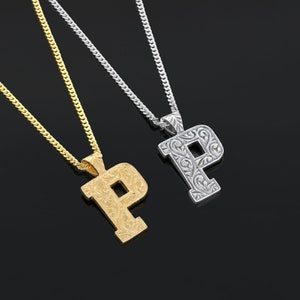 Collar personalizado con la letra P, collar personalizado con la letra P inicial, joyería con el alfabeto de plata, colgante con nombre bañado en oro, regalo de dama de honor, colgante con P