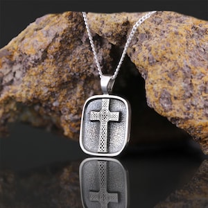 925 Sterling Silver Gold Plated Crusader Christian Necklace, Silver Cross Necklace, Silver Christian Cross Pendants, Vermeil Cross Necklace