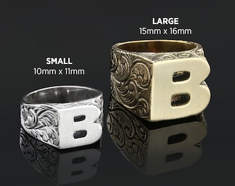 Monogram B Letter Ring, Initial Letter B Ring, Silver Letter B Ring, Personalized Jewelry, Letter Bring for Man, Handmade Alphabet B Ring