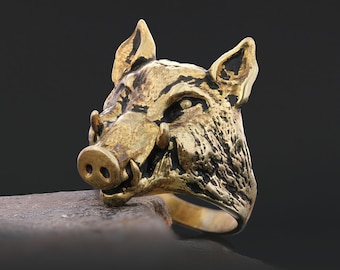 3D Pig Head Ring , Wild Boar Head Ring, Pig Jewelry, Pig Ring, Animal Jewelry, Farm Ring, Pet Ring, Gift for Him, Gift for Her