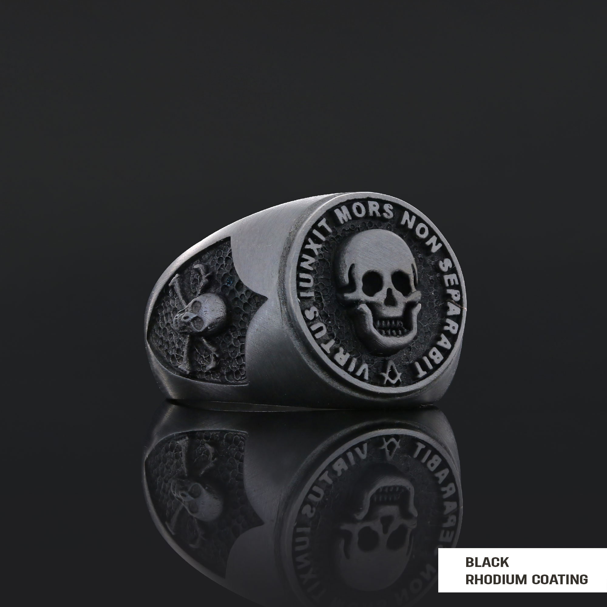 Customizable Silver Virtus Junxit Mors Non Separabit Masonic Ring
