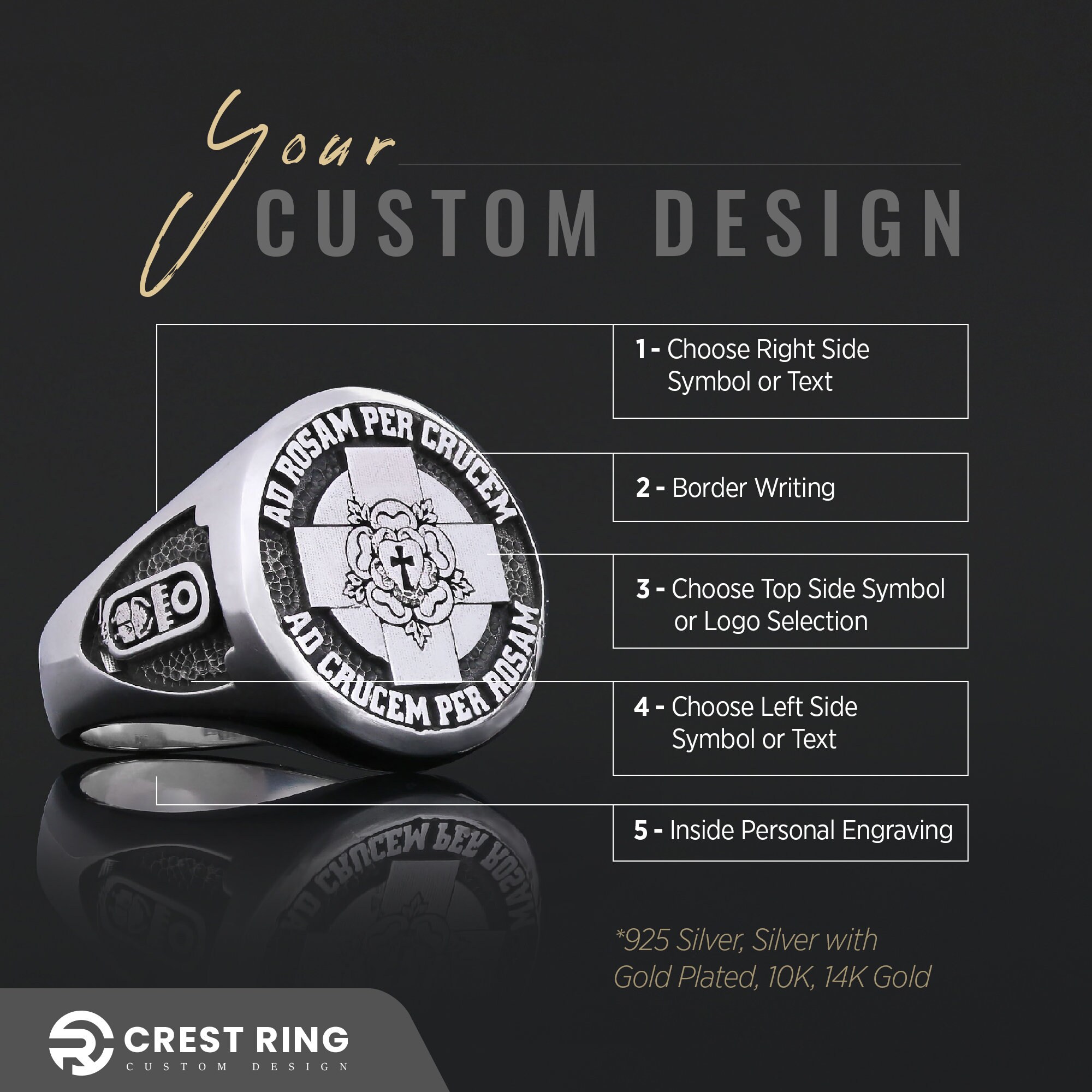 Amorc Membership Rings, Gift for Men Jewelry, Handmade Rose Crucis ...