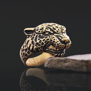 Leopard Head Ring, Big Cat Jewelry, Safari Jewelry, Wild Cat Statement Ring, Black Leopard Ring, Animal Jewelry, Gift for Him, Gift for Her