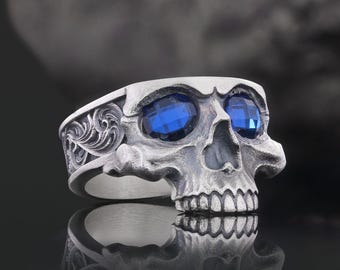 Skull Ring, Gothic Biker Ring for Men, Vintage Silver Skull Jewelry, Rocker Statement Ring, Gothic Punk Jewelry, Men's Biker Ring