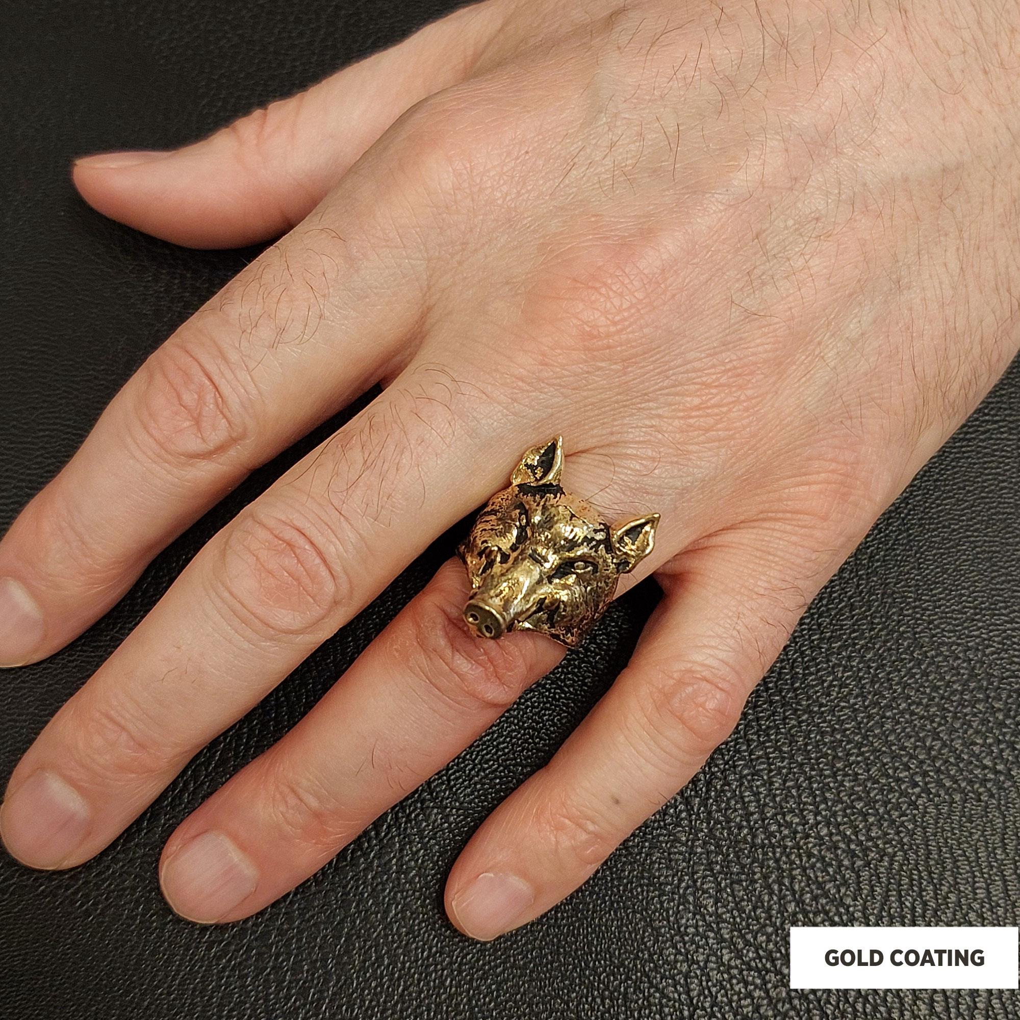 3D Pig Head Ring , Wild Boar Head Ring, Pig Jewelry, Pig Ring