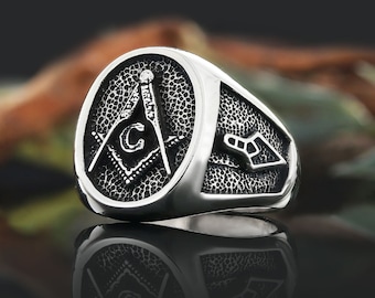 Lodge Mason Ring, Custom Freemason Statement Ring, Blue Lodge Signet Ring, Masonic Statement Ring, Silver Masonry Men Ring, Masonic Jewelry