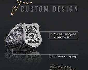 Armoiries faites main, chevalière personnalisée, bague personnalisée, bague celtique familiale gravée, écusson familial plaqué or, cadeau bague