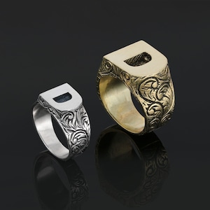 Anillo con monograma de la letra D, anillo personalizado con la letra D, anillo con la letra D inicial, anillo de plata de ley con letras, anillo con sello de la A a la Z, anillo con el alfabeto