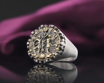 Gold Coated Gemini Ring, Gemini Horoscope Ring, Gemini Zodiac Symbol, Astrology Ring for Women, Gemini Birthday Gift for Men